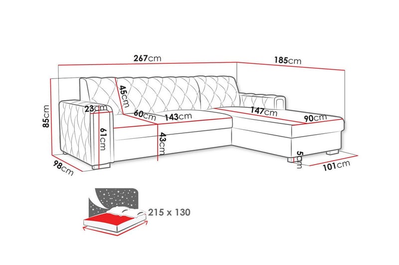 Denegal 3-sits Hörnbäddsoffa Mörkgrön - Möbler - Vardagsrum - Bäddsoffor - Hörnbäddsoffa