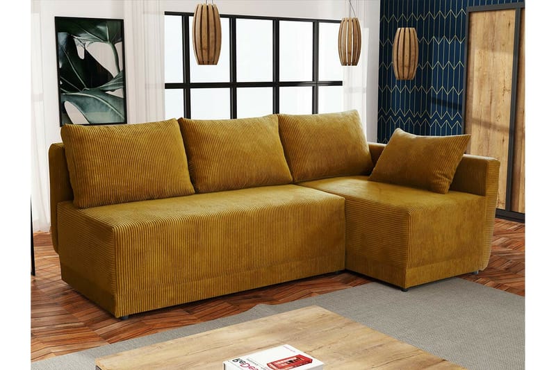 Denegal 3-sits Hörnbäddsoffa Mustard yellow - Möbler - Vardagsrum - Bäddsoffor - Hörnbäddsoffa