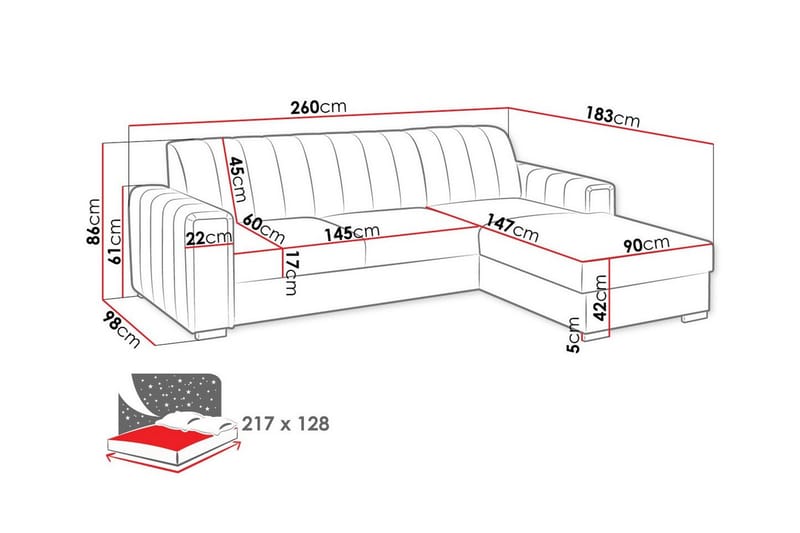 Denegal 3-sits Hörnbäddsoffa Svart - Möbler - Vardagsrum - Bäddsoffor - Hörnbäddsoffa