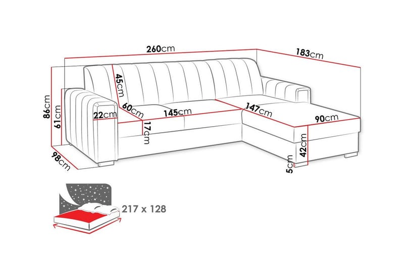 Denegal 3-sits Hörnbäddsoffa Svart - Möbler - Vardagsrum - Bäddsoffor - Hörnbäddsoffa