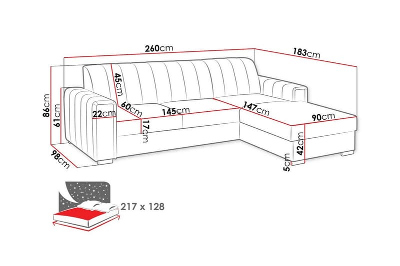 Denegal 3-sits Hörnbäddsoffa - Möbler - Vardagsrum - Bäddsoffor