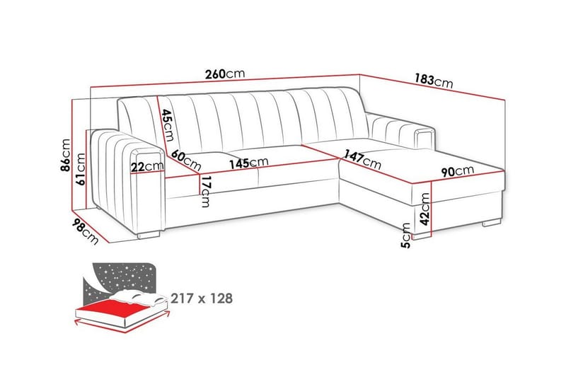 Denegal 3-sits Hörnbäddsoffa - Möbler - Vardagsrum - Bäddsoffor - Hörnbäddsoffa