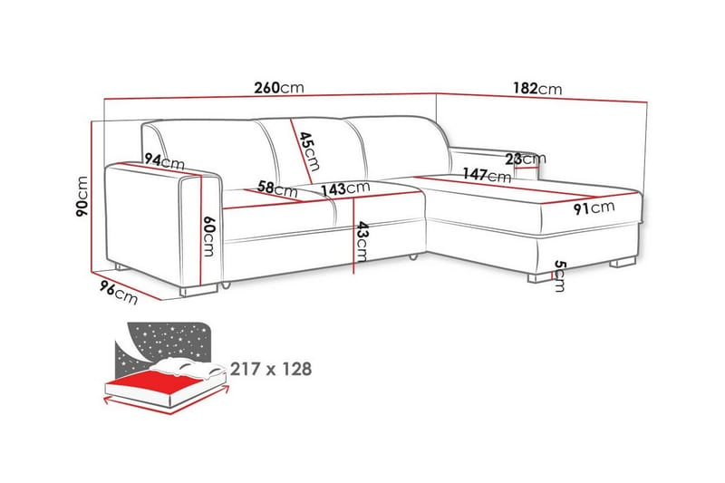 Denegal 3-sits Hörnbäddsoffa - Möbler - Vardagsrum - Bäddsoffor - Hörnbäddsoffa