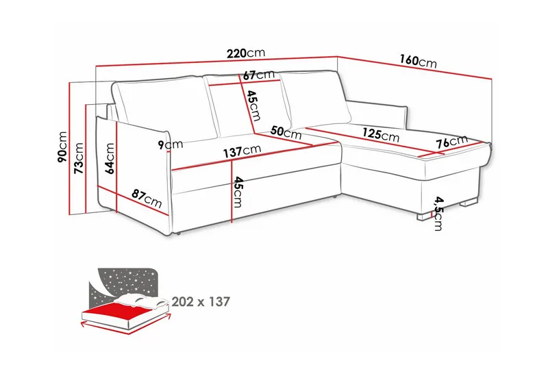Denegal 3-sits Hörnbäddsoffa - Möbler - Vardagsrum - Bäddsoffor - Hörnbäddsoffa