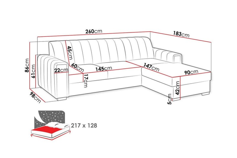 Denegal 3-sits Hörnbäddsoffa - Möbler - Vardagsrum - Bäddsoffor - Hörnbäddsoffa
