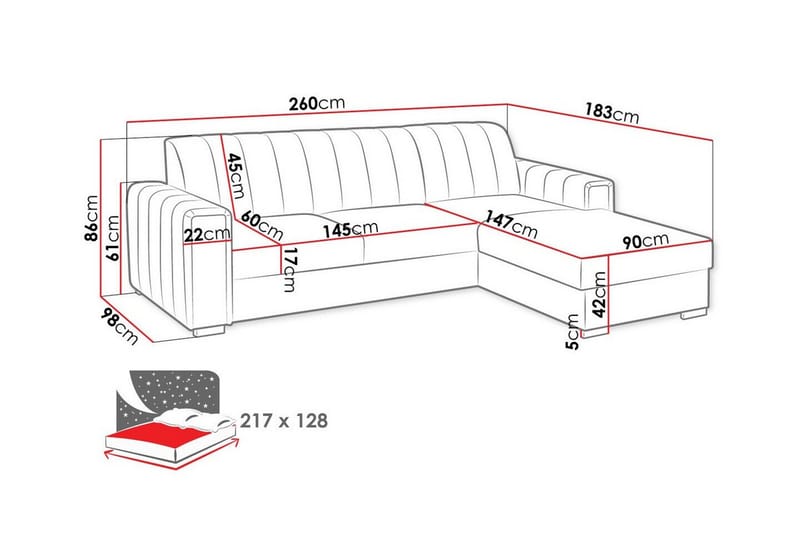 Denegal 3-sits Hörnbäddsoffa - Möbler - Vardagsrum - Bäddsoffor