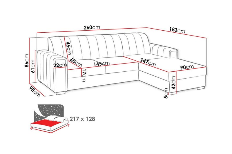 Denegal 3-sits Hörnbäddsoffa - Möbler - Vardagsrum - Bäddsoffor - Hörnbäddsoffa