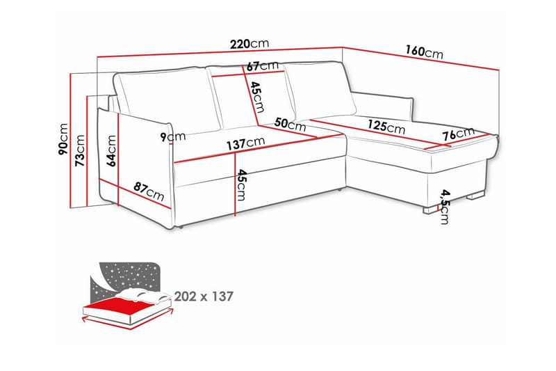Denegal 3-sits Hörnbäddsoffa - Möbler - Vardagsrum - Bäddsoffor - Hörnbäddsoffa