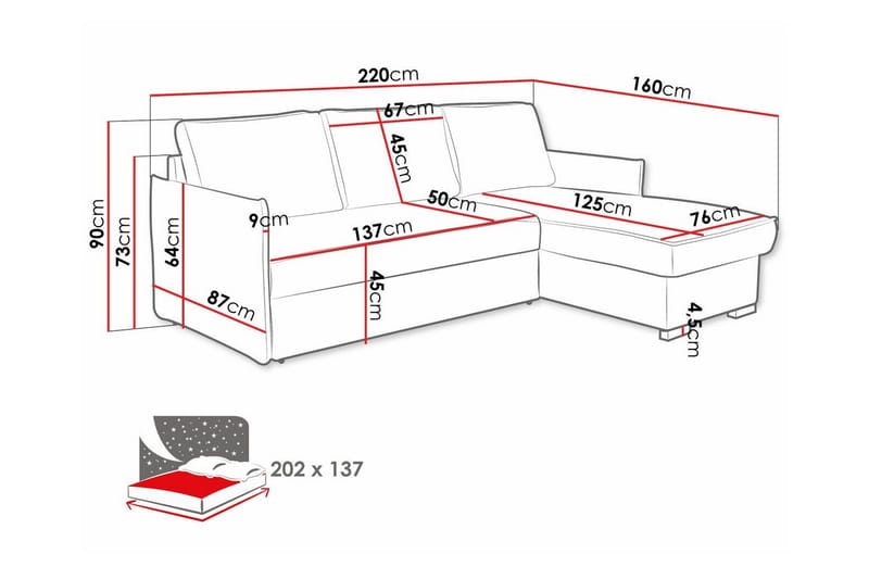 Denegal 3-sits Hörnbäddsoffa - Möbler - Vardagsrum - Bäddsoffor - Hörnbäddsoffa