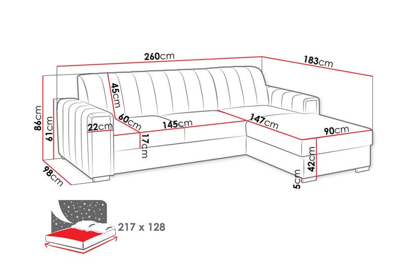 Denegal 3-sits Hörnbäddsoffa - Möbler - Vardagsrum - Bäddsoffor - Hörnbäddsoffa