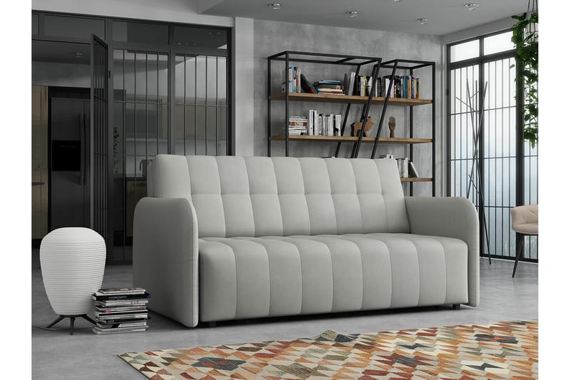 Denegal 3-sits Rektangulär Bäddsoffa 152x196 cm med Förvaring i Tyg - Grå - Möbler - Vardagsrum - Bäddsoffor