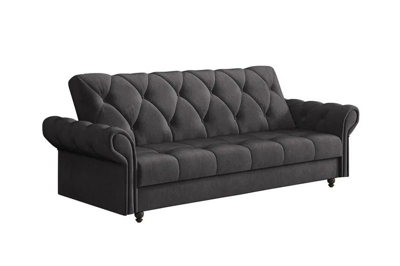 Denegal liten 3-sits Bäddsoffa Längsbäddad i Plysch, Mörkbrun