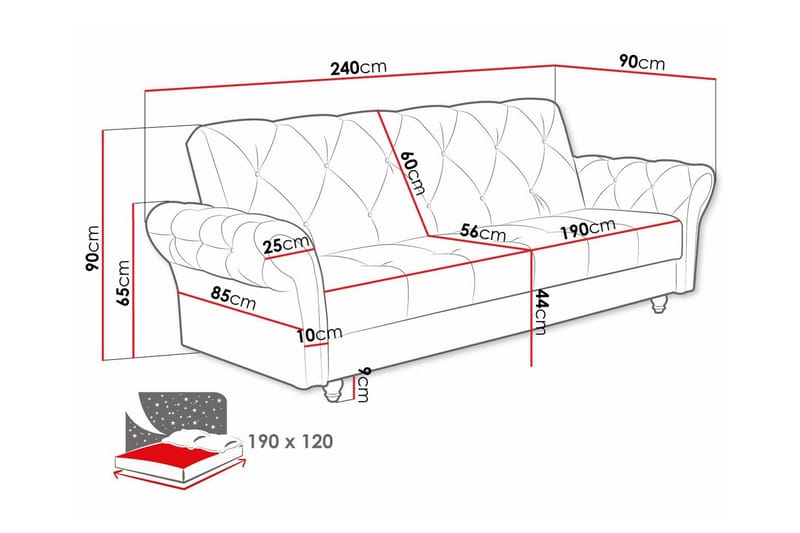 Denegal liten 3-sits Bäddsoffa Längsbäddad i Plysch - Ljusbrun - Möbler - Vardagsrum - Bäddsoffor
