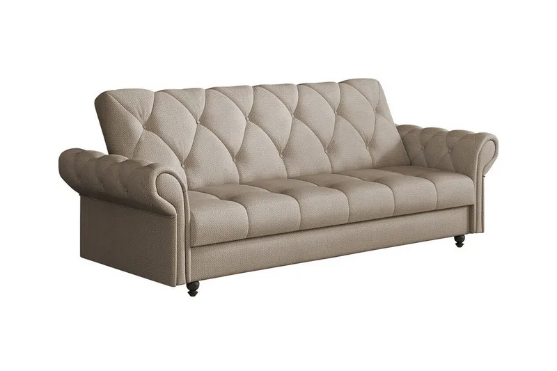 Denegal liten 3-sits Bäddsoffa Längsbäddad i Plysch, Ljusbrun
