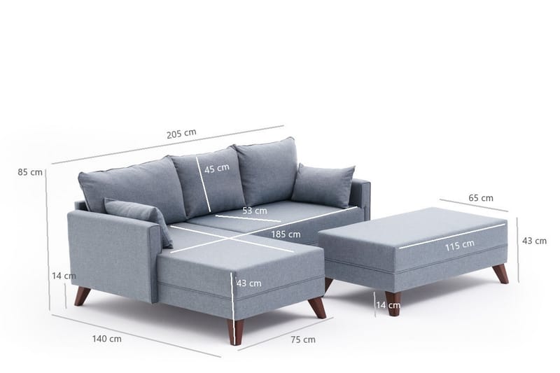 DENMARK Bäddsoffa med Divan Höger Blå/Brun - Möbler - Vardagsrum - Bäddsoffor