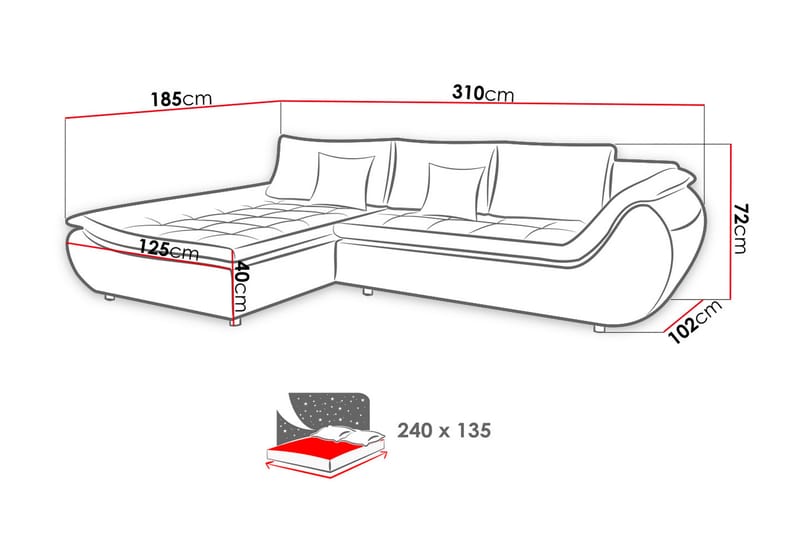 DEVERS L-Bäddsoffa Vänster Vit/Beige - Vit/Beige - Möbler - Vardagsrum - Bäddsoffor