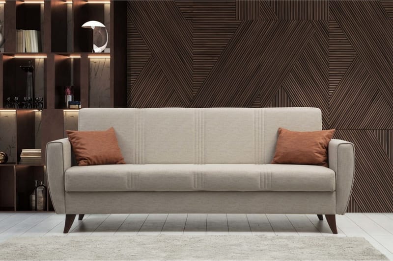 Dewan 3-sits Längsbäddad Bäddsoffa 96x183 cm med Förvaring i Linne - Beige - Möbler - Vardagsrum - Bäddsoffor