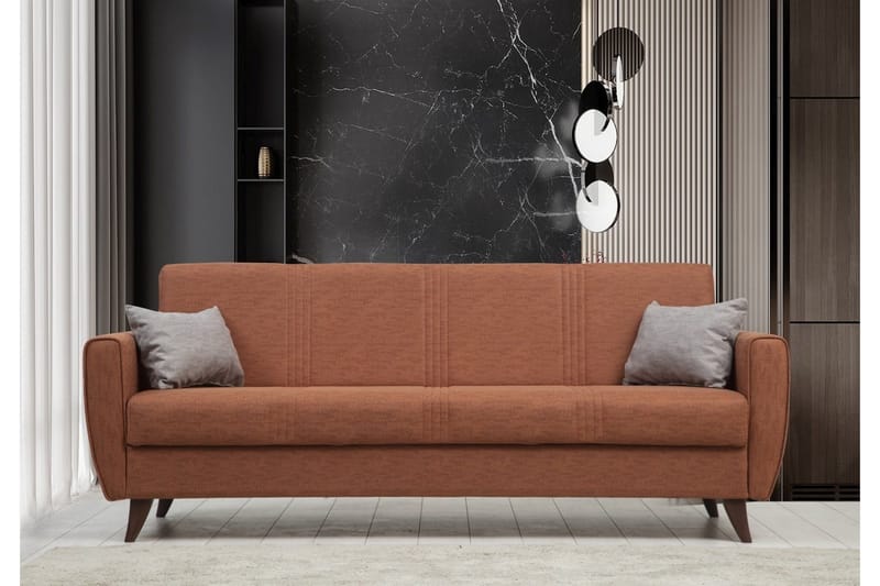 Dewan 3-sits Längsbäddad Bäddsoffa 96x183 cm med Förvaring i Tyg - Terrakotta - Möbler - Vardagsrum - Bäddsoffor