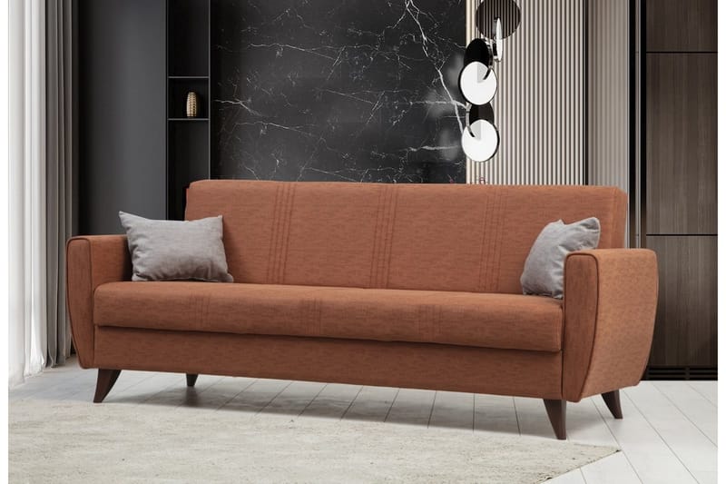 Dewan 3-sits Längsbäddad Bäddsoffa 96x183 cm med Förvaring i Tyg - Terrakotta - Möbler - Vardagsrum - Bäddsoffor