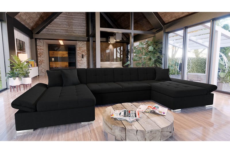 Dewitt 3-sits Bäddsoffa i Tyg - Svart - Möbler - Vardagsrum - Bäddsoffor - U bäddsoffa