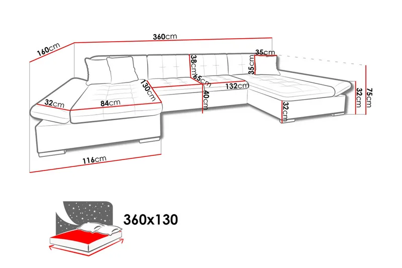 Dewitt 6-sits Bäddsoffa - Mörkgrå - Möbler - Vardagsrum - Bäddsoffor - U bäddsoffa