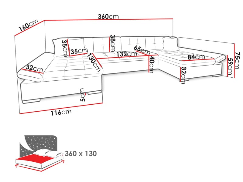 Dewitt Bäddsoffa Dubbeldivan 5-sits - Brun - Möbler - Vardagsrum - Bäddsoffor - U bäddsoffa
