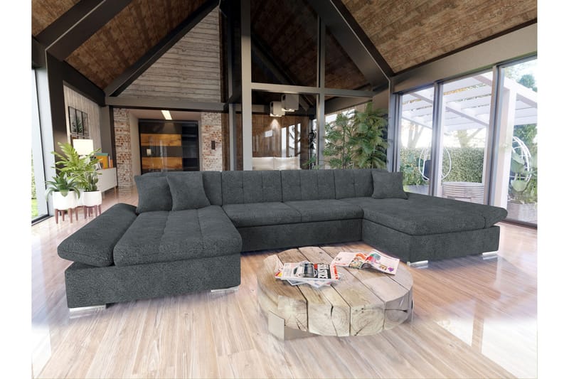 Dewitt Bäddsoffa Dubbelschäslong 4-sits i Bouclé - Grå - Möbler - Vardagsrum - Bäddsoffor - U bäddsoffa