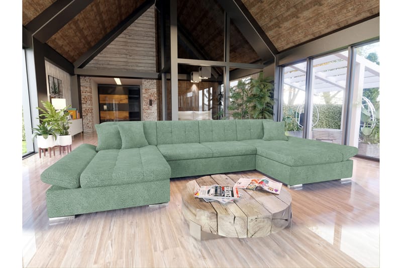 Dewitt Bäddsoffa Dubbelschäslong 4-sits i Bouclé - Grön - Möbler - Vardagsrum - Bäddsoffor - U bäddsoffa