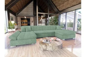 Dewitt Bäddsoffa Dubbelschäslong 4-sits i Bouclé - Grön - Möbler - Vardagsrum - Bäddsoffor - U bäddsoffa