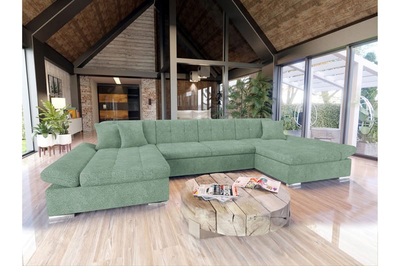 Dewitt Bäddsoffa Dubbelschäslong 4-sits i Bouclé - Grön - Möbler - Vardagsrum - Bäddsoffor - U bäddsoffa