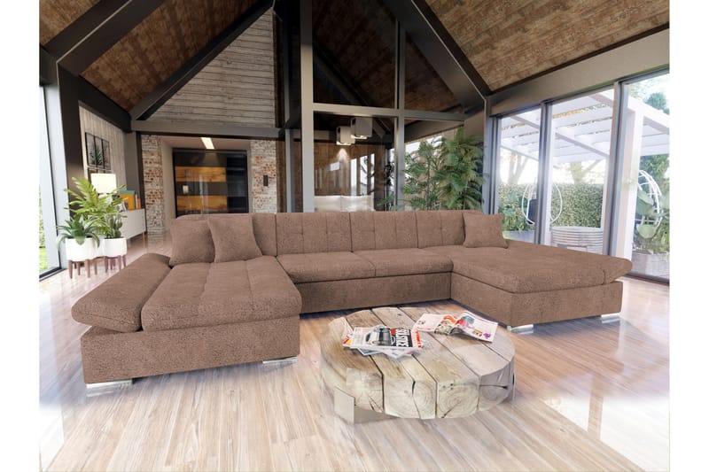 Dewitt Bäddsoffa Dubbelschäslong 4-sits i Bouclé - Rosa - Möbler - Vardagsrum - Bäddsoffor - U bäddsoffa