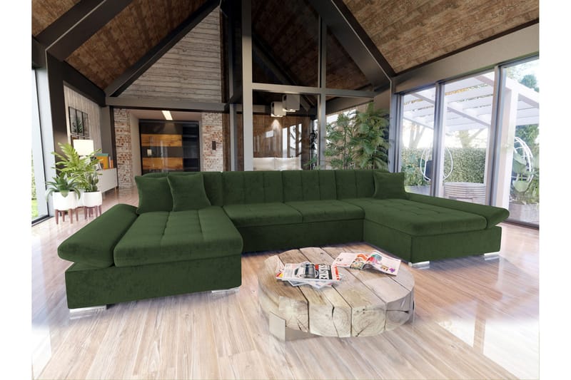 Dewitt Bäddsoffa Dubbelschäslong 4-sits i Chenille - Grön - Möbler - Vardagsrum - Bäddsoffor - U bäddsoffa