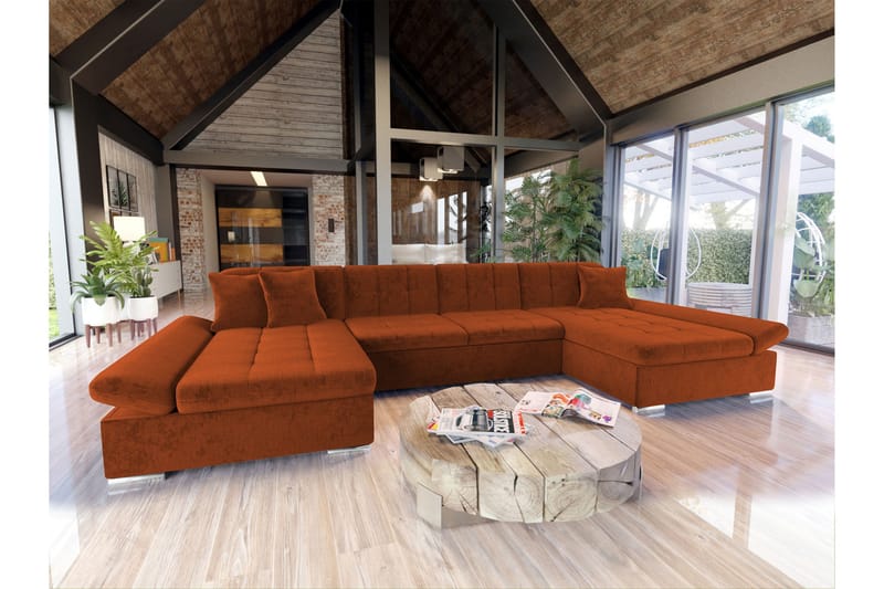 Dewitt Bäddsoffa Dubbelschäslong 4-sits i Chenille - Orange - Möbler - Vardagsrum - Bäddsoffor - U bäddsoffa