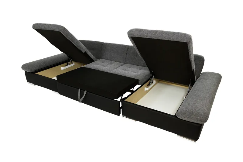 Dewitt Bäddsoffa Dubbelschäslong 4-sits i Konstläder - Svart/Grå - Möbler - Vardagsrum - Bäddsoffor - U bäddsoffa