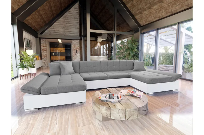 Dewitt Bäddsoffa Dubbelschäslong 4-sits i Konstläder - Vit/Grå - Möbler - Vardagsrum - Bäddsoffor - U bäddsoffa