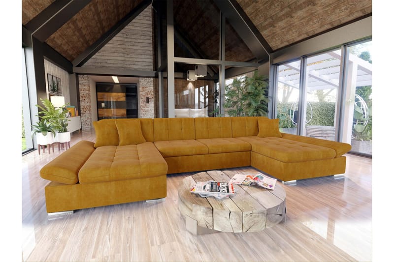 Dewitt Bäddsoffa Dubbelschäslong 4-sits i Sammet - Gul - Möbler - Vardagsrum - Bäddsoffor - U bäddsoffa