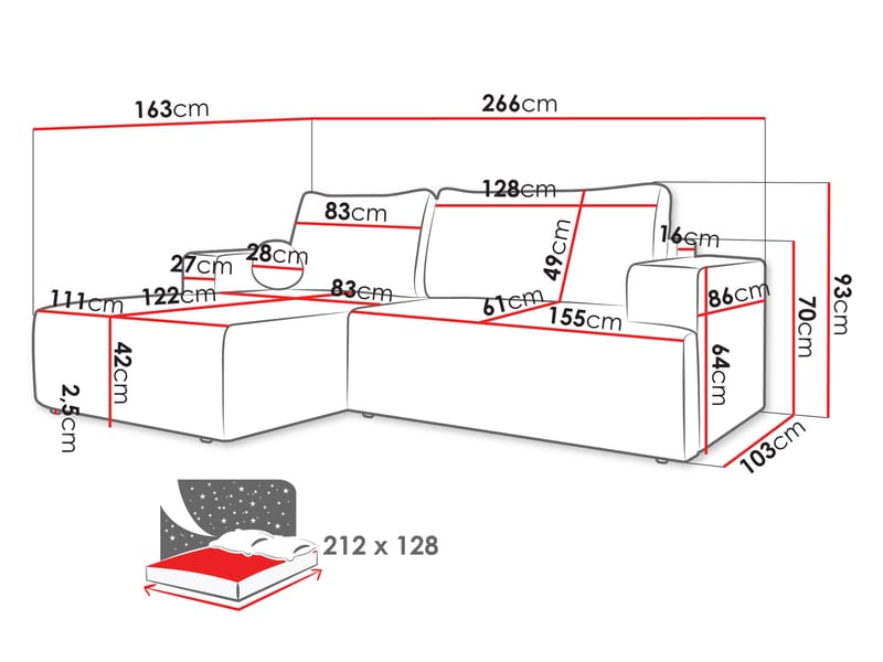 Deylor Bäddsoffa med Divan 3-sits - Blå - Möbler - Vardagsrum - Bäddsoffor