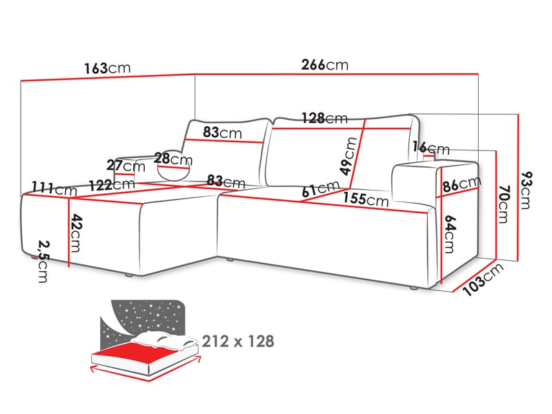 Deylor Bäddsoffa med Divan 3-sits - Grå - Möbler - Vardagsrum - Bäddsoffor