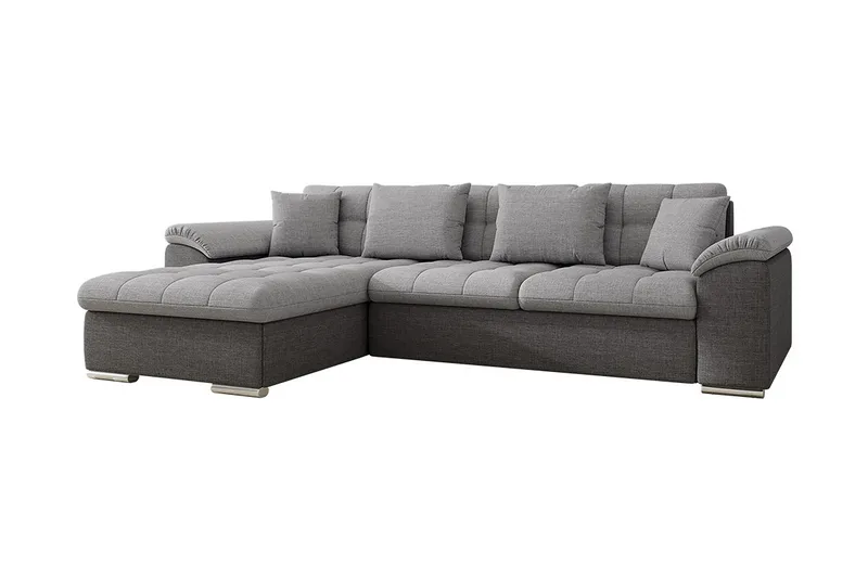 Diana 4-sits Vänstervänd L-formad Bäddsoffa 129x227 cm med Förvaring i Tyg, Grå