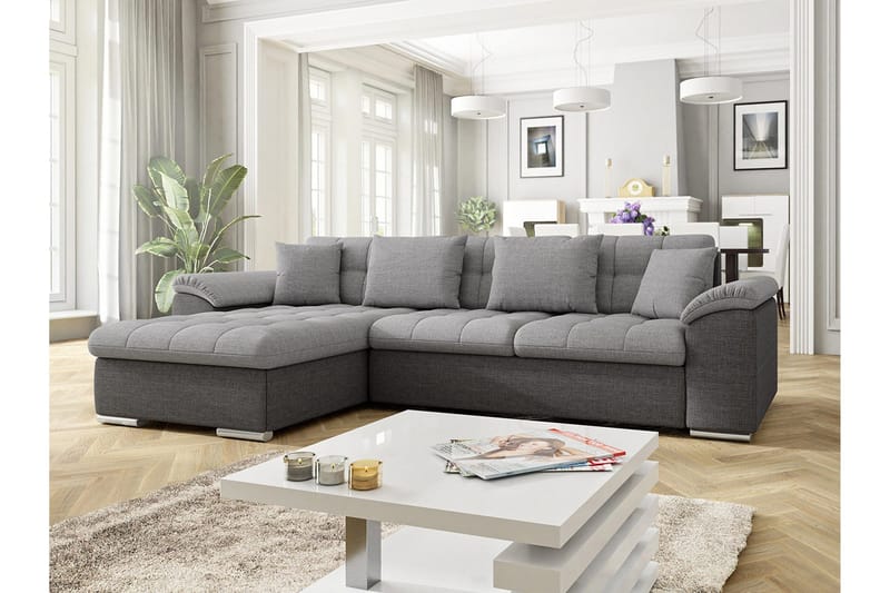 Diana 4-sits Vänstervänd L-formad Bäddsoffa 129x227 cm med Förvaring i Tyg - Grå - Möbler - Vardagsrum - Bäddsoffor