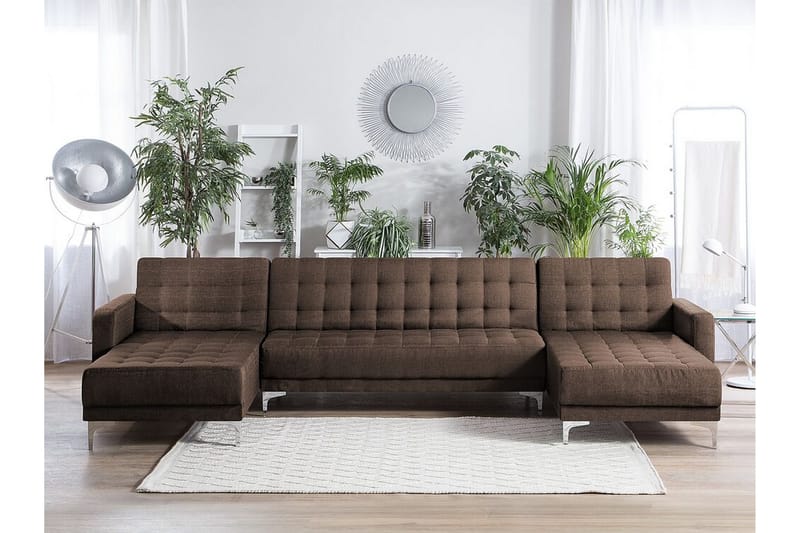 Divansoffa 5-sits med sovfunktion brun ABERDEEN - Brun - Möbler - Vardagsrum - Bäddsoffor - Hörnbäddsoffa