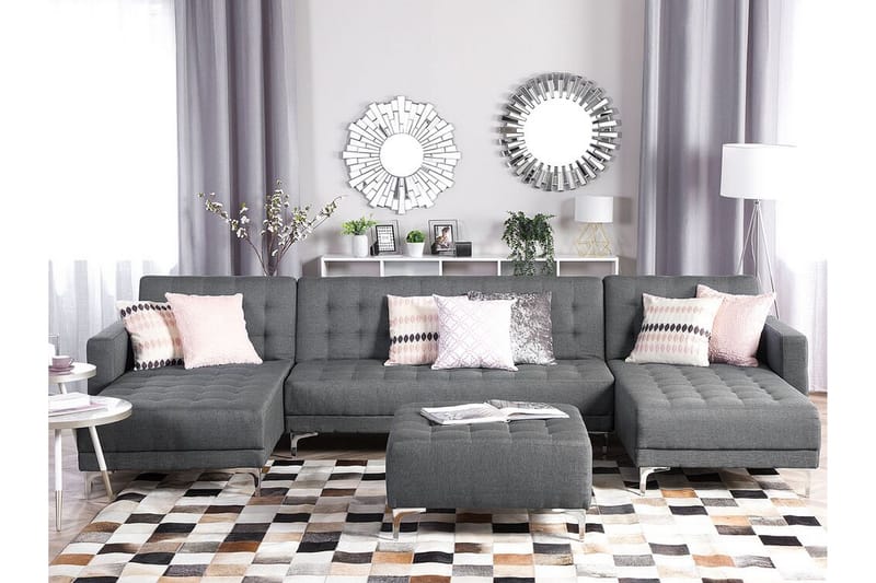 Divansoffa 5-sits med sovfunktion ljusgrå ABERDEEN - Grå - Möbler - Vardagsrum - Bäddsoffor - Hörnbäddsoffa