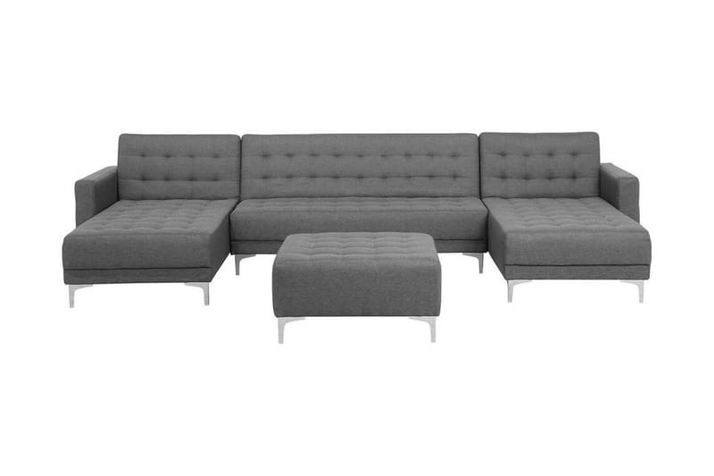 Divansoffa med sovfunktion + fotpall grå ABERDEEN - Grå - Möbler - Vardagsrum - Bäddsoffor - Hörnbäddsoffa