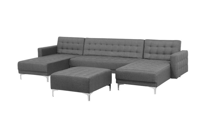 Divansoffa med sovfunktion + fotpall grå ABERDEEN - Grå - Möbler - Vardagsrum - Bäddsoffor - Hörnbäddsoffa