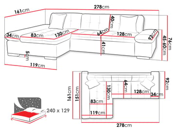 Djerra 3-sits Bäddsoffa divan vänster med förvaring - Beige - Möbler - Vardagsrum - Bäddsoffor