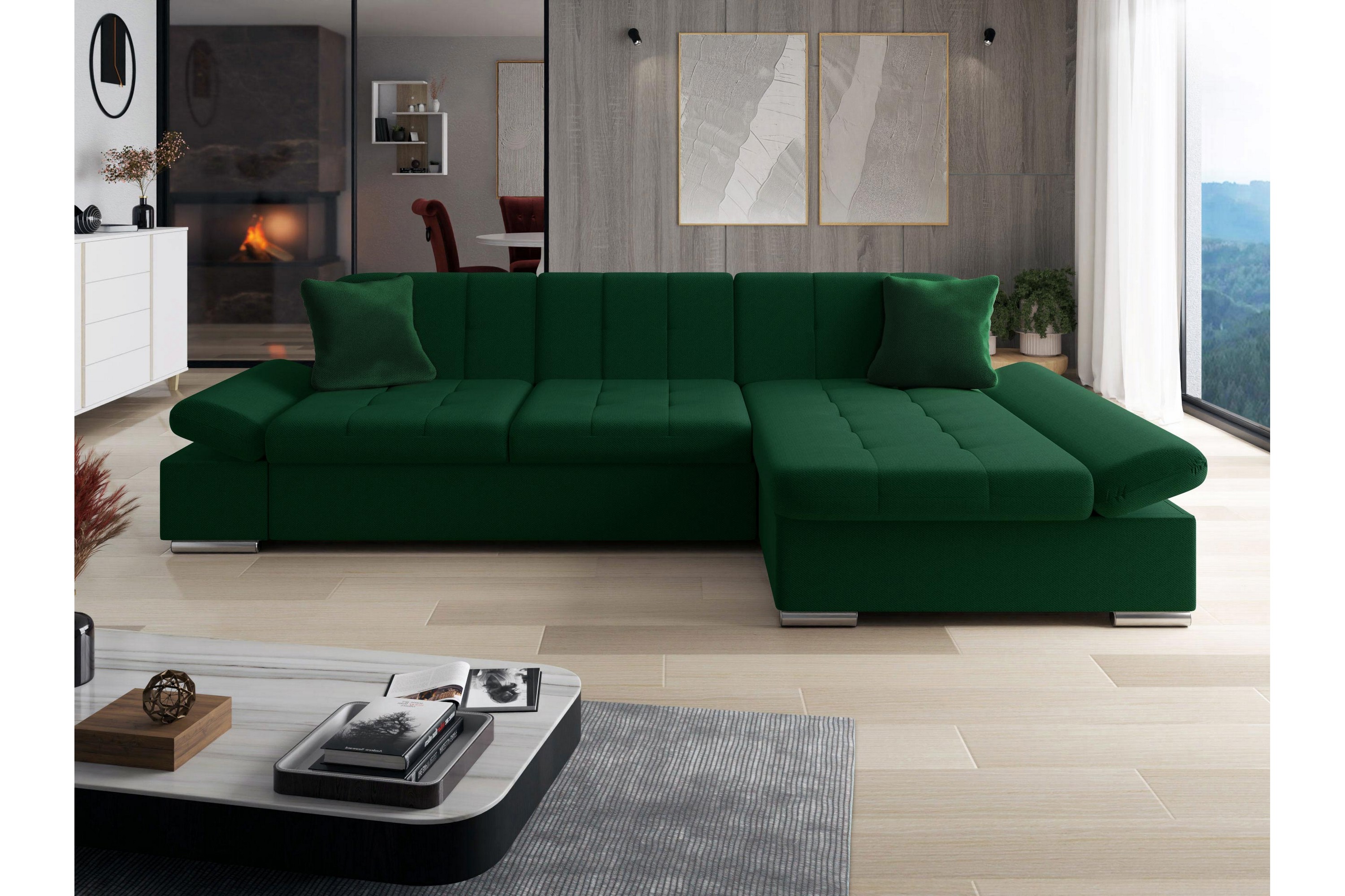 djerra bäddsoffa m. divan 3-sits - grön