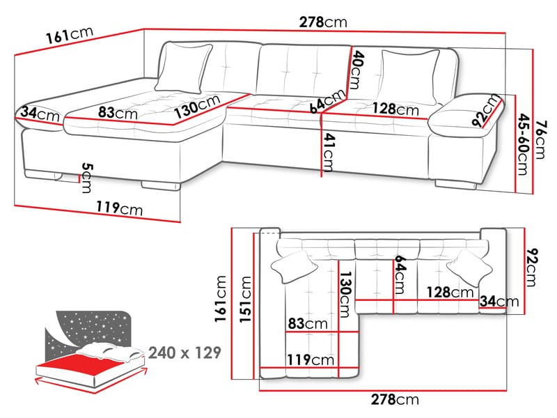 Djerra Bäddsoffa med Divan 3-sits - Brun - Möbler - Vardagsrum - Bäddsoffor
