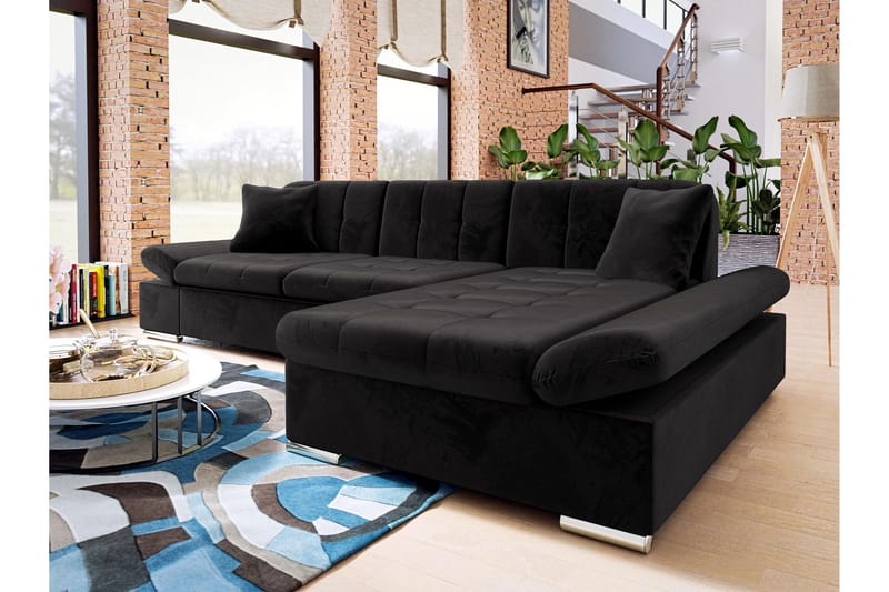 Djerra Bäddsoffa med Divan 3-sits - Svart - Möbler - Vardagsrum - Bäddsoffor