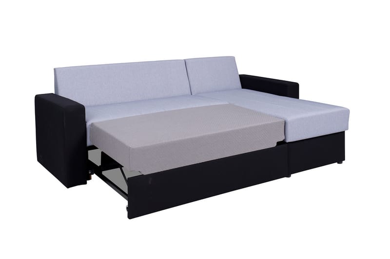 Domino 3-sits Hörnsoffa L-formad Bäddbar 140x200 cm med Förvaring i Tyg - Grå - Möbler - Vardagsrum - Bäddsoffor