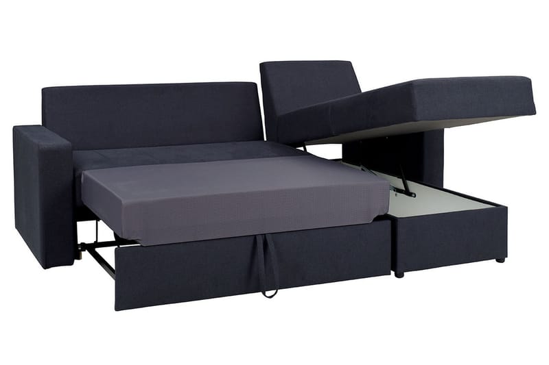 Domino 3-sits Hörnsoffa L-formad Bäddbar 140x200 cm med Förvaring i Tyg - Grå - Möbler - Vardagsrum - Bäddsoffor